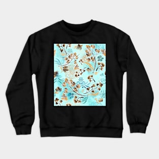 Hand-painted watercolor loose floral boho chintz in gold, blue, brown and turquoise as a seamless surface pattern design Crewneck Sweatshirt